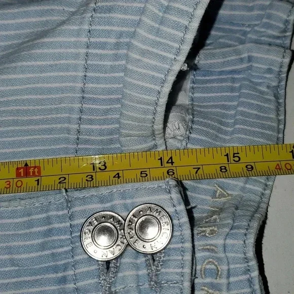 AE Denim High Waist Mom Shorts Blue w White Stripes Women's Size 16 - Picture 15 of 16